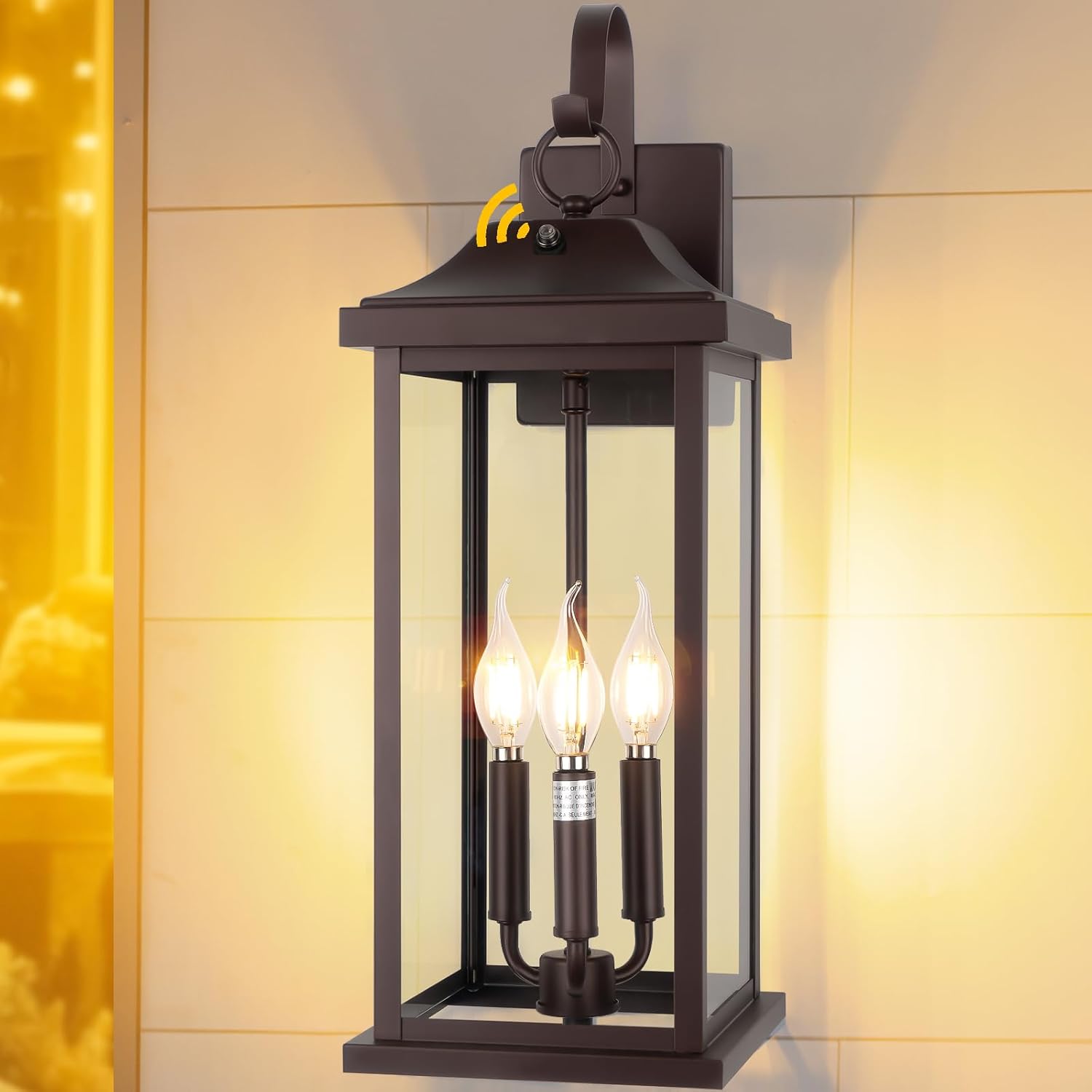 1-Pack 23” Dusk to Dawn Outdoor Light Fixture Oil Rubbed Bronze 3-Light, Extra Large Exterior Lighting Photocell Sensor Outside Wall Lantern for House Brown Porch Garage Light, E12