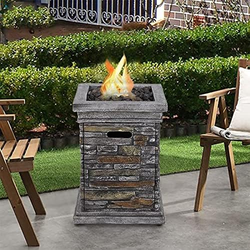 Gas Fire Pit 30,000 BTU Column Firepit Outdoor Propane Fire Pit for Patio Garden Camping Outdoor Fireplace Heating Terrafab Base with Lava Rocks and Waterproof Cover