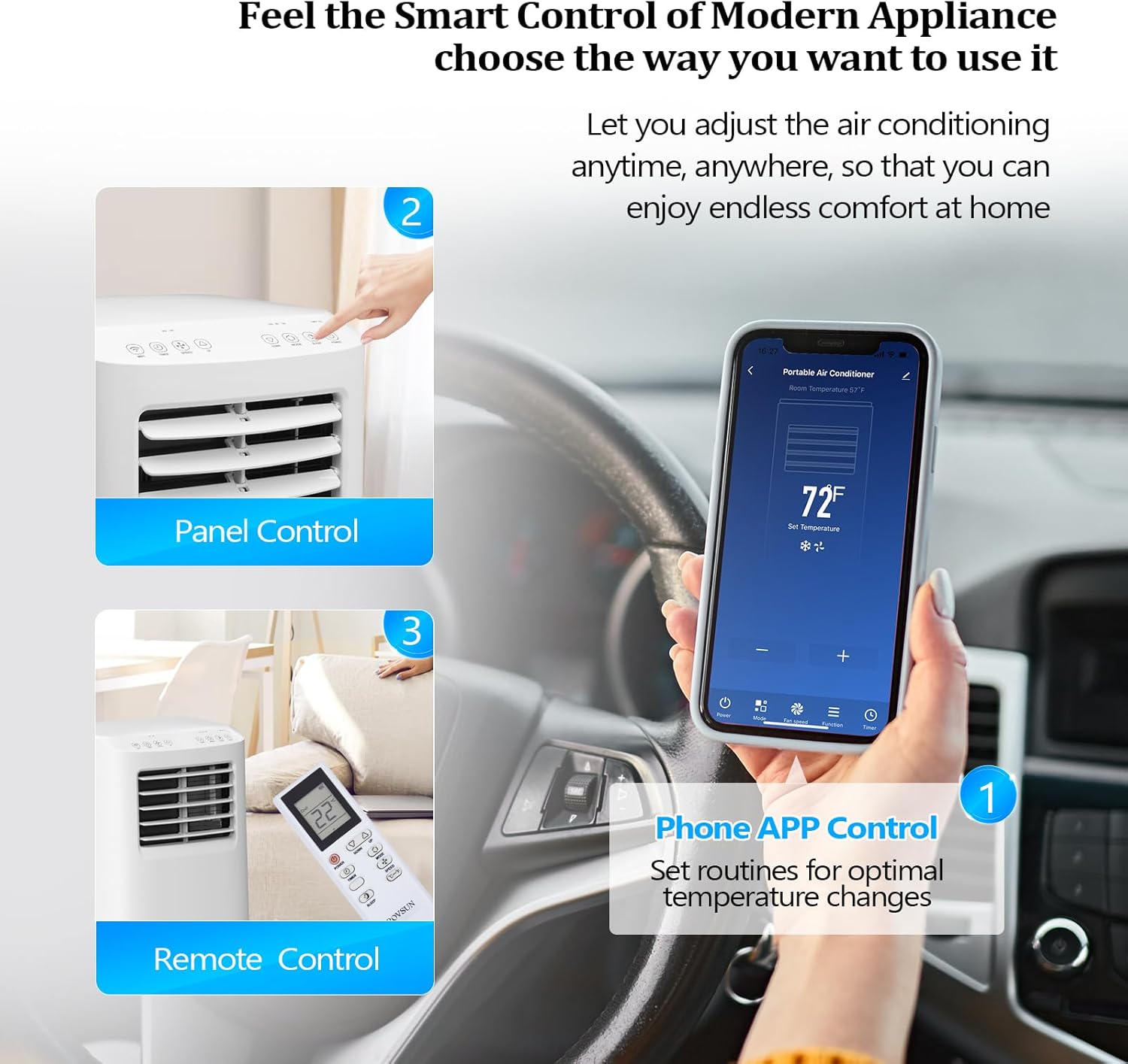 Bonnlo Smart 9,000 BTU Portable Air Conditioner with Remote & APP Function, 3-in-1 Coolor, Dehumidifier, Fan for Rooms up to 350 Sq.Ft., Floor AC Unit with Timer, Rolling Wheels & Installation Kit