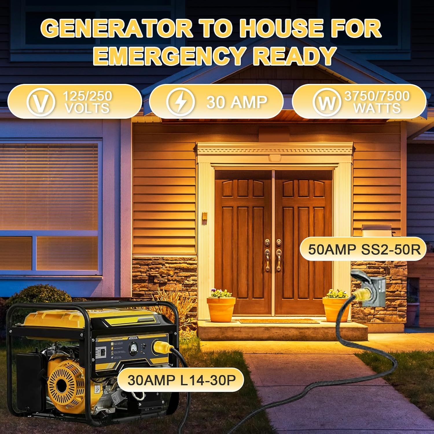 20ft NEMA L14-30P to SS2-50R RV Marine Power Generator Adapter Cord, 30Amp Twist Lock Generator L14-30P Male to 50Amp Marine Shore Power SS2-50R Female with Locking Ring, ETL Listed