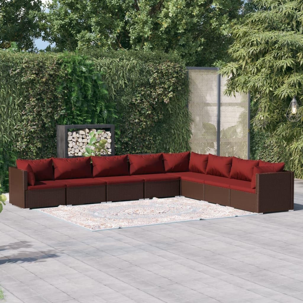 8 Piece Patio Lounge Set with Cushions Poly Rattan Brown,Durable Patio Lounge Set for Outdoor Comfort and Flexibility Furniture Sets for Patio, Lawn & Garden