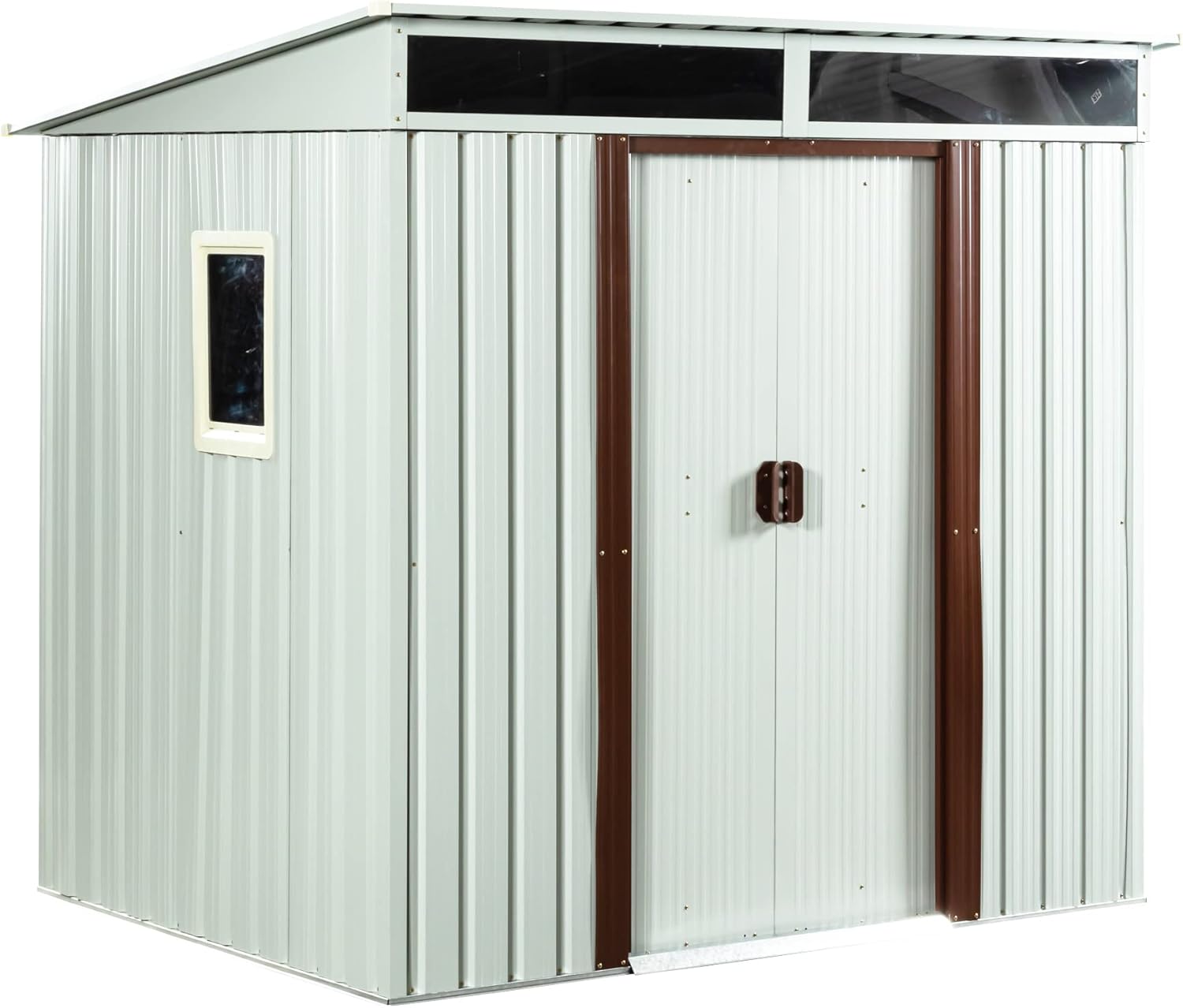 6x5 FT Shed - Metal Storage Shed with Window - Outdoor Garden Tool House with Floor Frame, Transparent Panels and Sliding Doors for Backyard, Patio, Garage, Lawn(White)