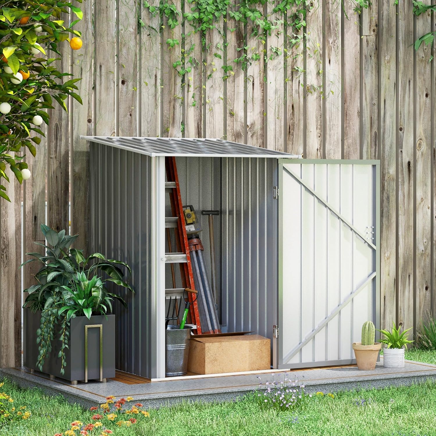 Metal Outdoor Storage Shed, Waterproof Tool House Garden Shed with Lockable Door