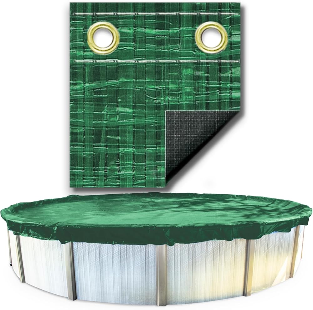 SWIMLINE HYDROTOOLS Ripstopper Heavy Duty Pool Cover For Above Ground Swimming Pools |34 FT Cover | Green / Black | Winch & Cable Included | UV Protected For 30 FT Round Pools | RIG30