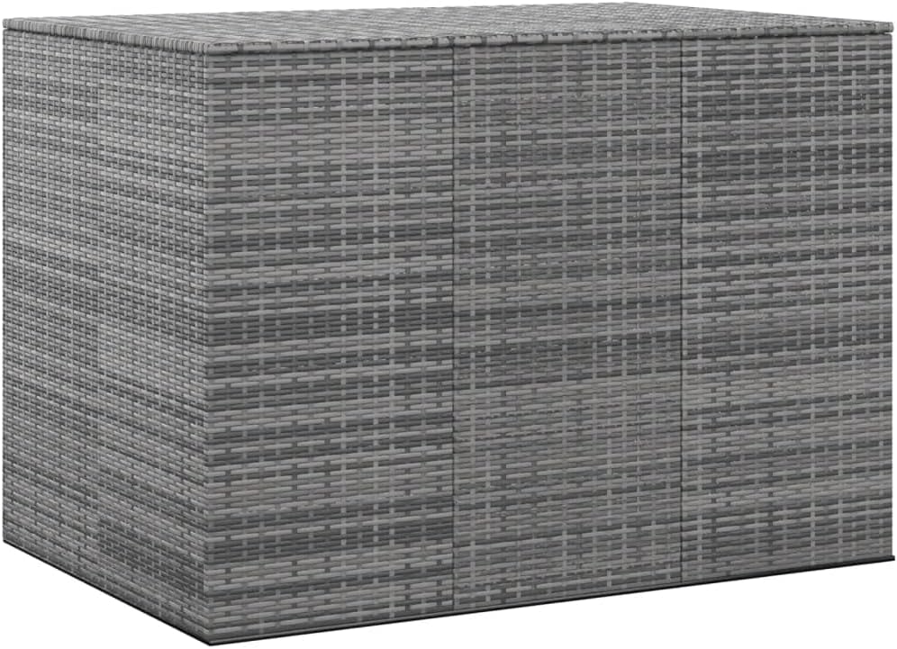 Large Gray PE Rattan Outdoor Storage Box, Rectangular Deck Box for Patio Cushions and Garden Tools, Powder-Coated Steel Frame, 57.1 x 57.1 x 40.6 Inch Waterproof Storage