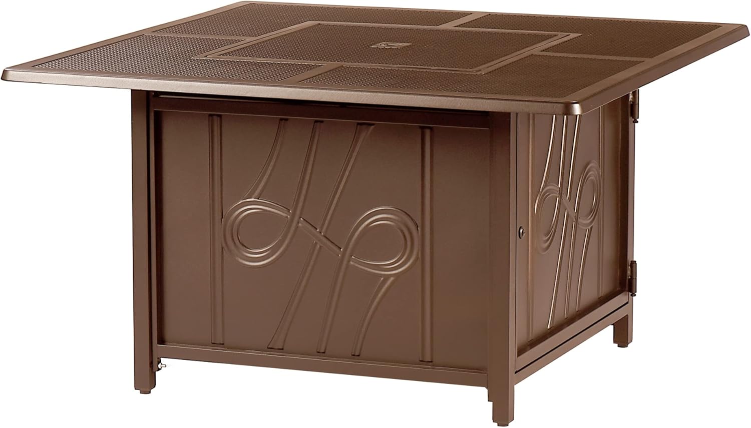 Square 42 in. x 42 in. Aluminum Propane Fire Pit Table with Glass Beads, Two Covers, Lid, 57,000 BTUs in Brown Finish