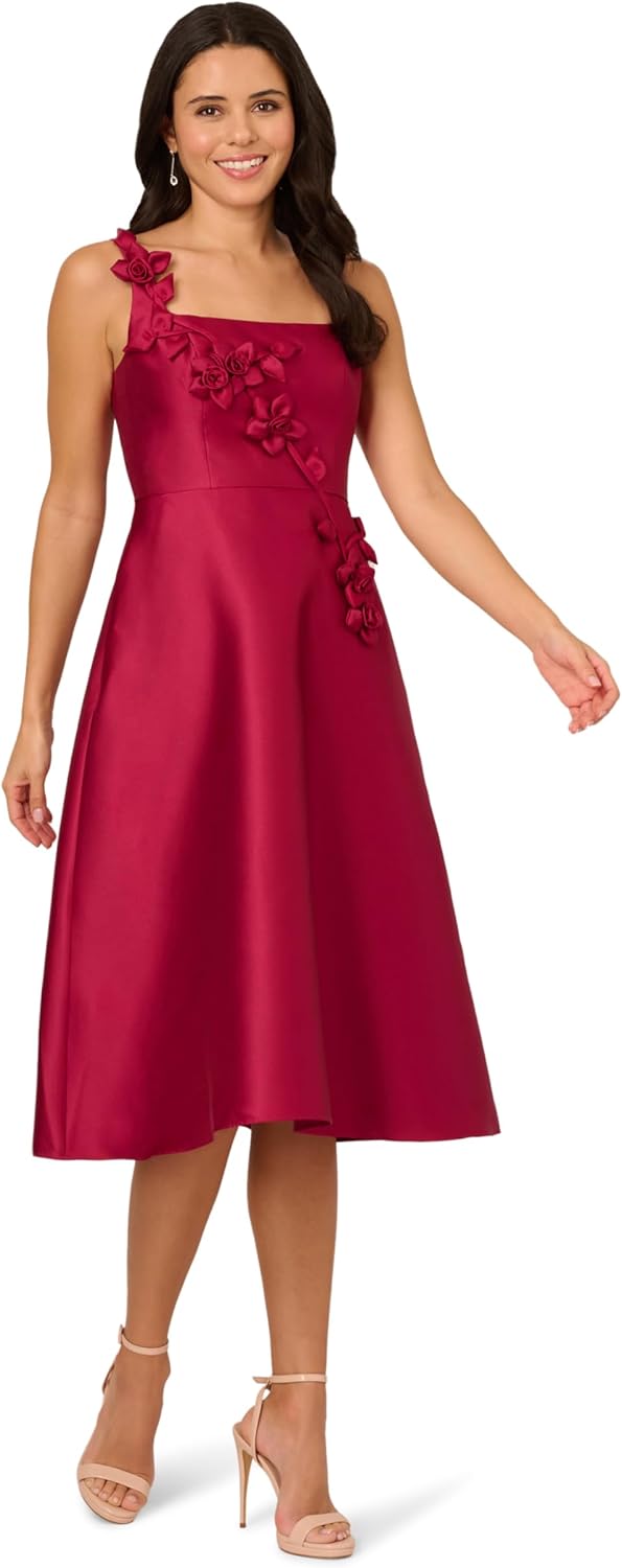 Adrianna Papell Womens Mikado Petal Dress