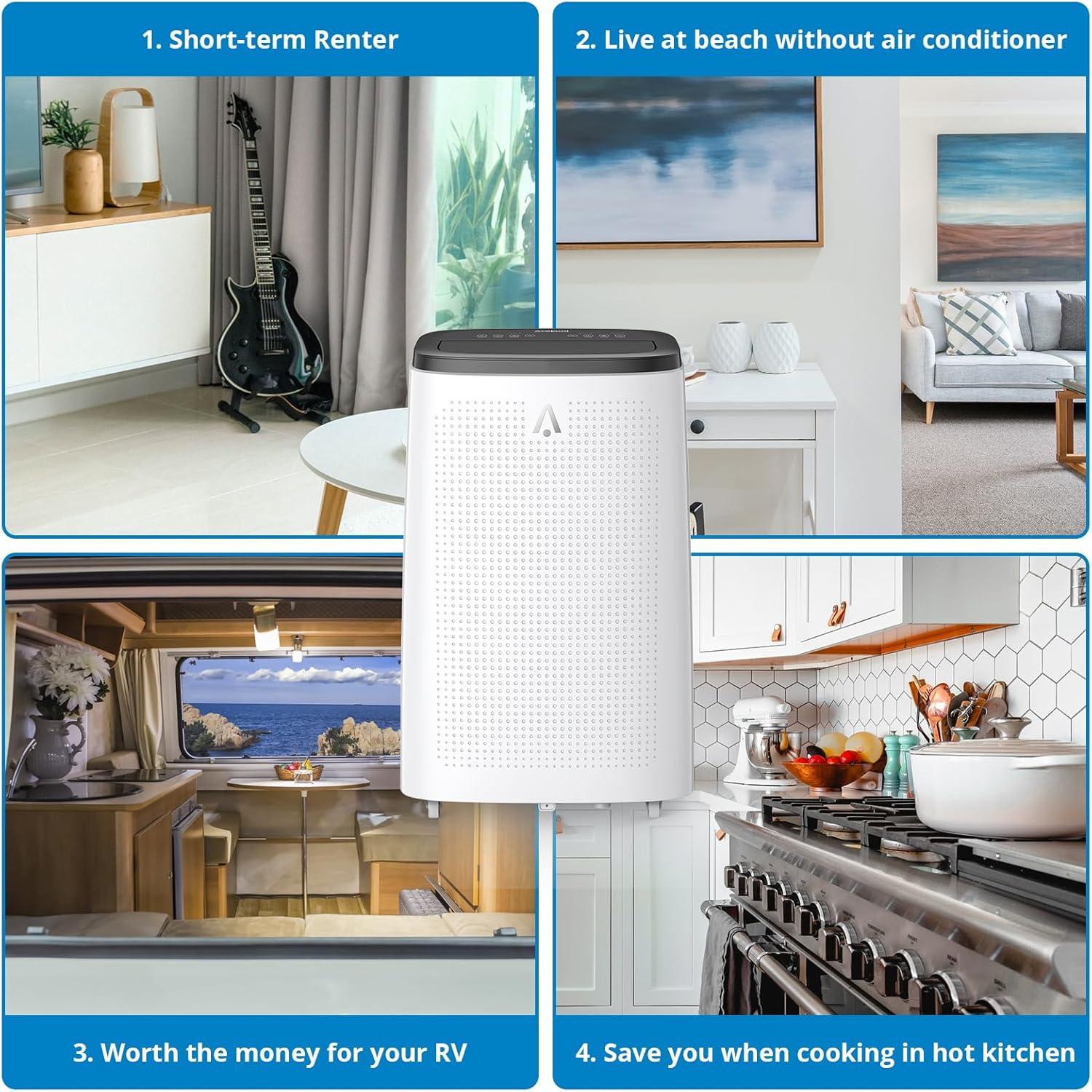 14000 BTUs Portable Air Conditioner – 3-In-1 Ultra-Quiet Cooling, Dehumidifier & Fan for Rooms Up to 750 Sq. Ft, AC Unit for Large Room, Campervan, Sleep Mode, 24H Timer & Windows Kit, Black Top Cover