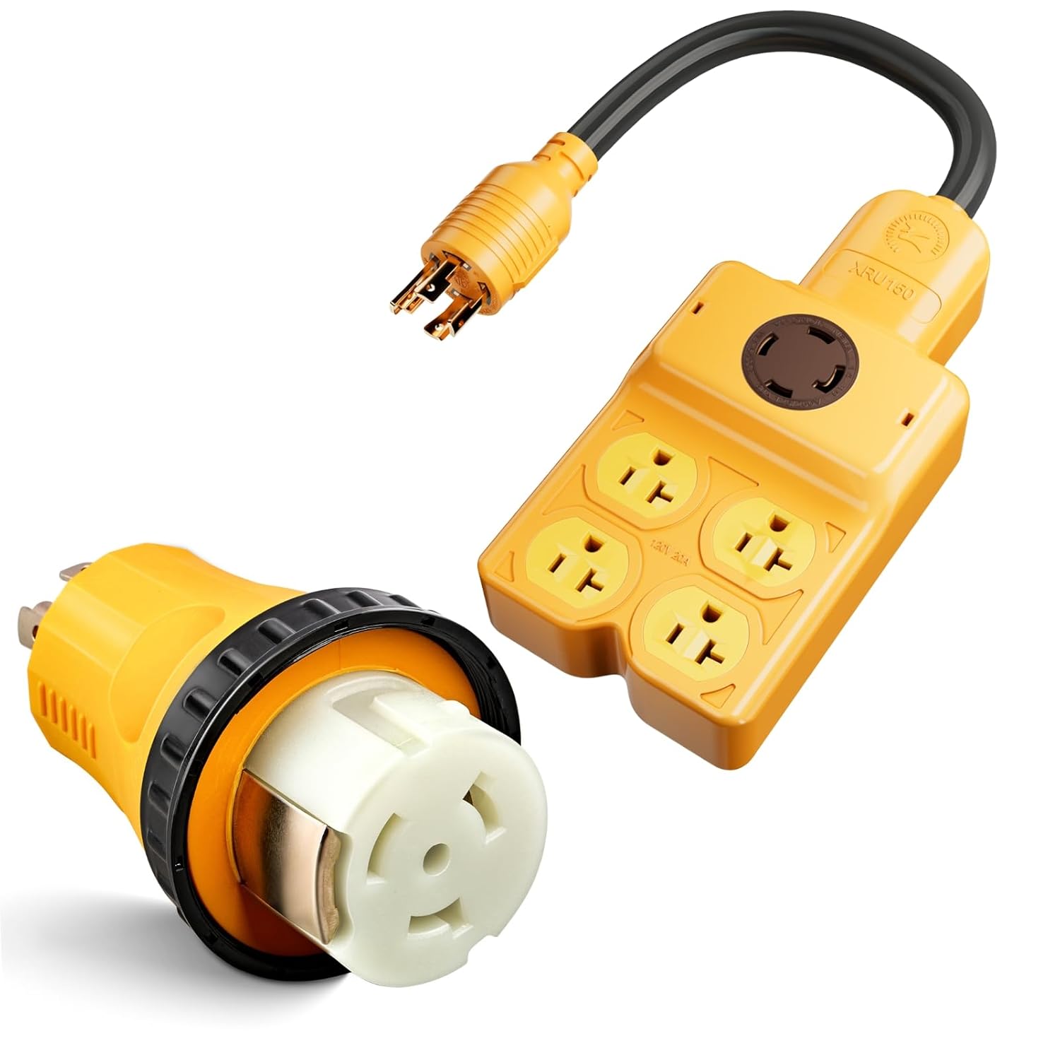 MECMO NEMA L14-30P to Four 5-20R/ 5-15R & L14-30R Generator Adapter Extension Cord and NEMA L14-30P to SS2-50R RV Marine Shore Power Generator Adapter ETL Listed 4 Prong Twist Lock Generator 30A Cord