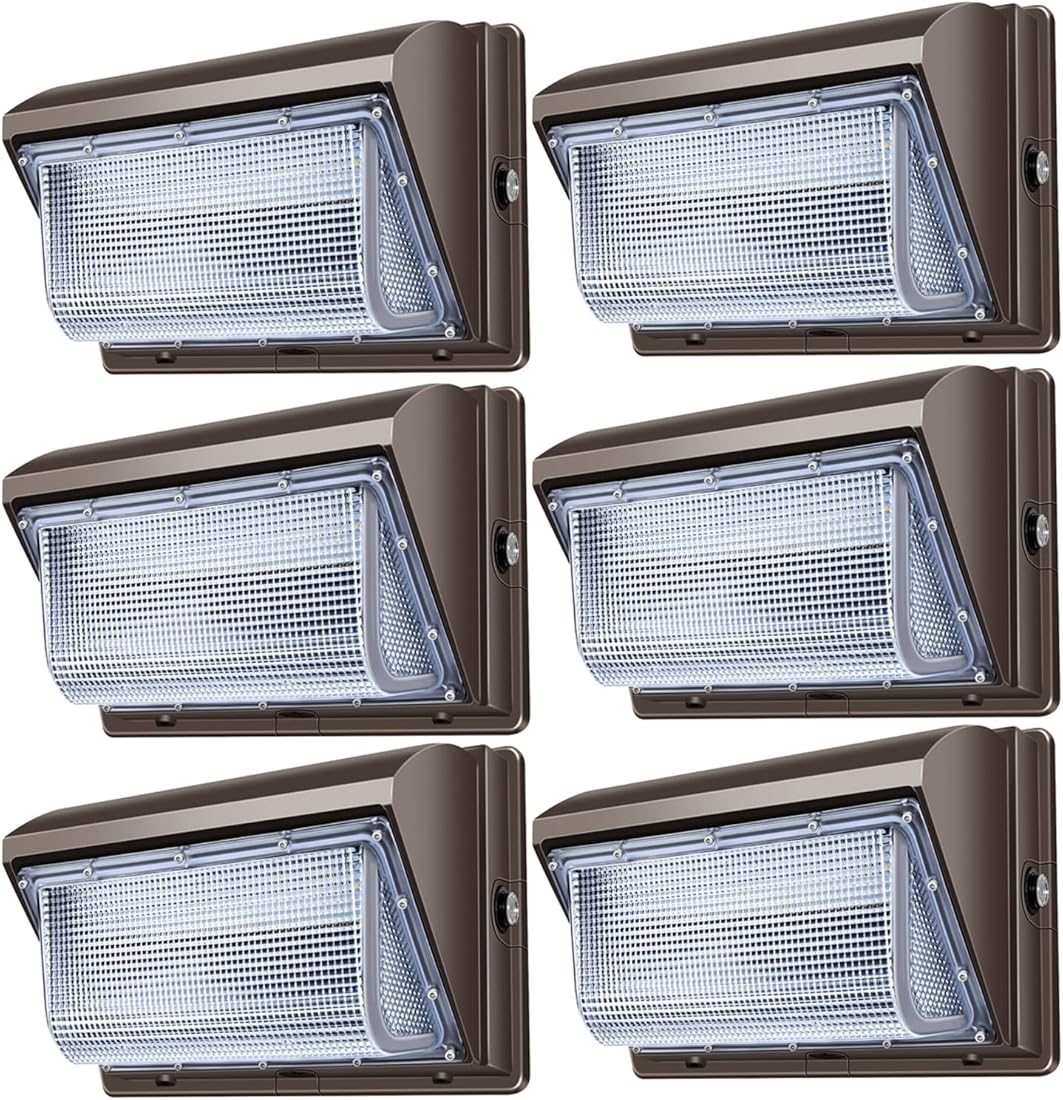 ledmo 120W LED Wall Pack Light - Size Update 6 Pack Dusk to Dawn Outdoor Lighting with Photocell Commercial Industrial Lights for Bay,Shop,Garage,Barn,Warehouse,Building,Yard 5000K