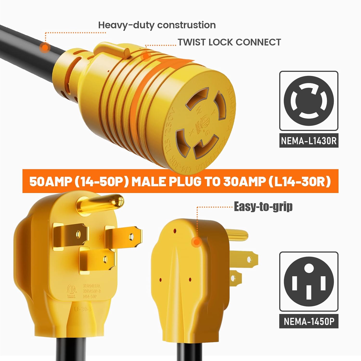 MECMO - Generator Splitter 4-Prong L14-30P Male to (2) L14-30R Female Y Adapter Cord +14-50P to L14-30R Generator Transfer Switch Adapter