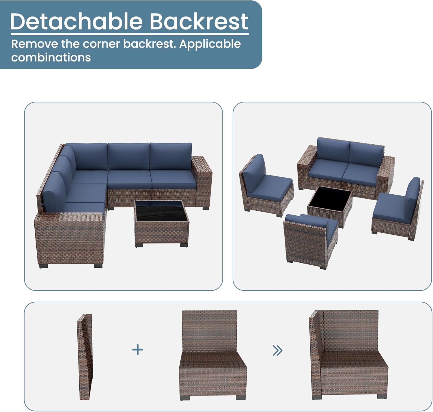 Amopatio Outdoor Sectional with Fire Pit Table, 8 Inch Armrest Patio Furniture Set with Waterproof Cover for Garden Backyard, 4'' Thickened Cushion