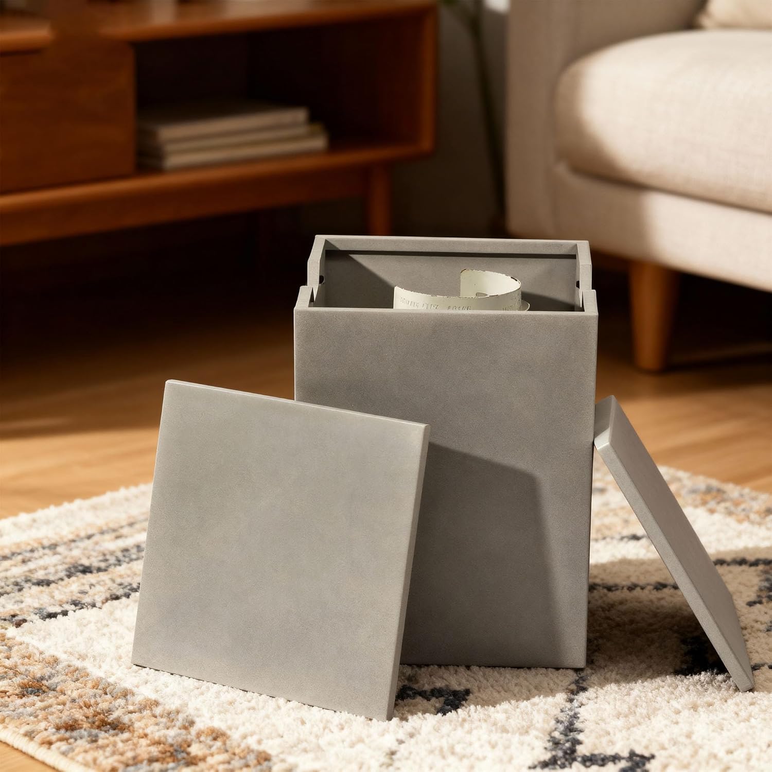 Square Propane Tank Cover with Side Table for Outdoor Fire Pit, 20 lb Gas Cylinder Holder Storage Hideaway Box, Gray Iron Enclosure for Patio Furniture, Garden Use with Gas Fire Pits, Only Table