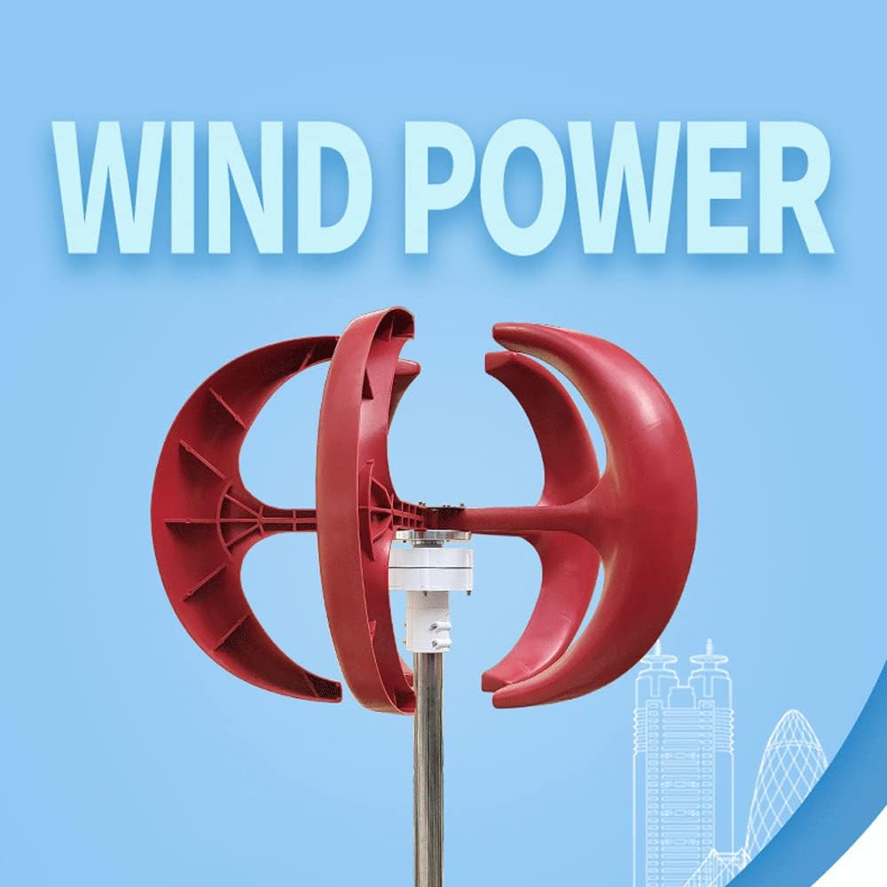 100W Vertical Axis Small Wind Turbine, Red Lantern Type Wind Turbine Generator, 5 Blades Wind Energy Generator