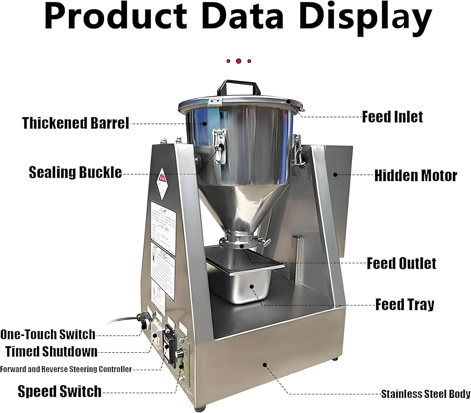 Electric 304 Stainless PowderBlenderLab Dry Dough Powder DrumMixer,Cone Shape Dry Powder Mixer for Food and Chemical Dry Powder Mixing Machine 40L