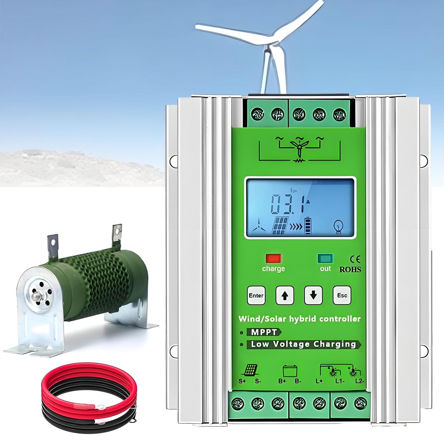 16000W Wind Solar Hybrid Charge Controller,MPPT Wind Solar Hybrid Boost Controller,with Booster Function and Dump Load,with LCD Display,for Home,Boat,Street Light 24V
