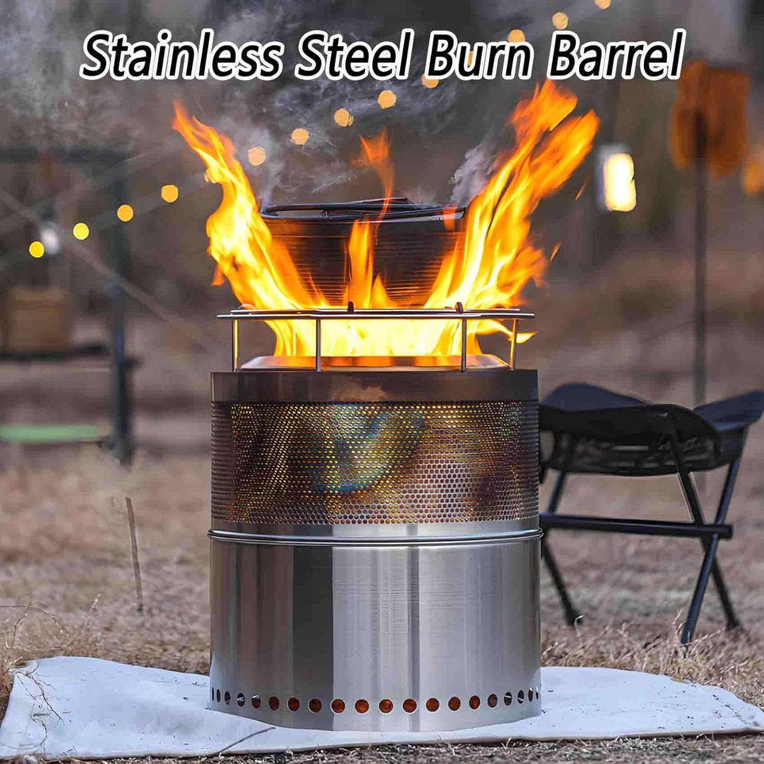 Smokeless Fire Pits for Outside, Wood Burning Stainless Steel Portable Outdoor Fireplace, for Bedroom, Living Room, Outdoor, Park, Yard (17.72 * 16.54in)