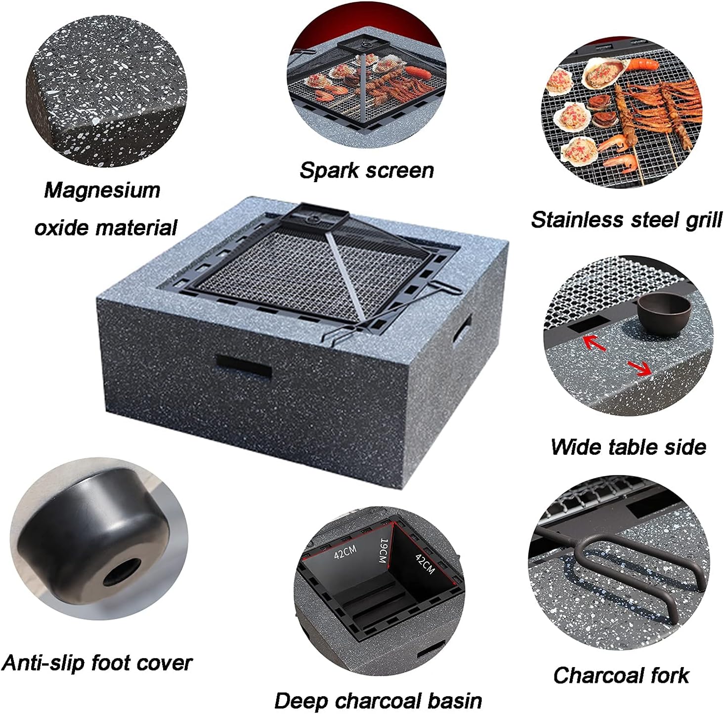 Garden Fire Pit Grill Bowl Grill Barbecue Rack Fire Pit Outdoor Wood Burning fire Pit, with Spark Screen, Fireplace Poker, Outdoor Courtyard fire Pit, with Barbecue Set