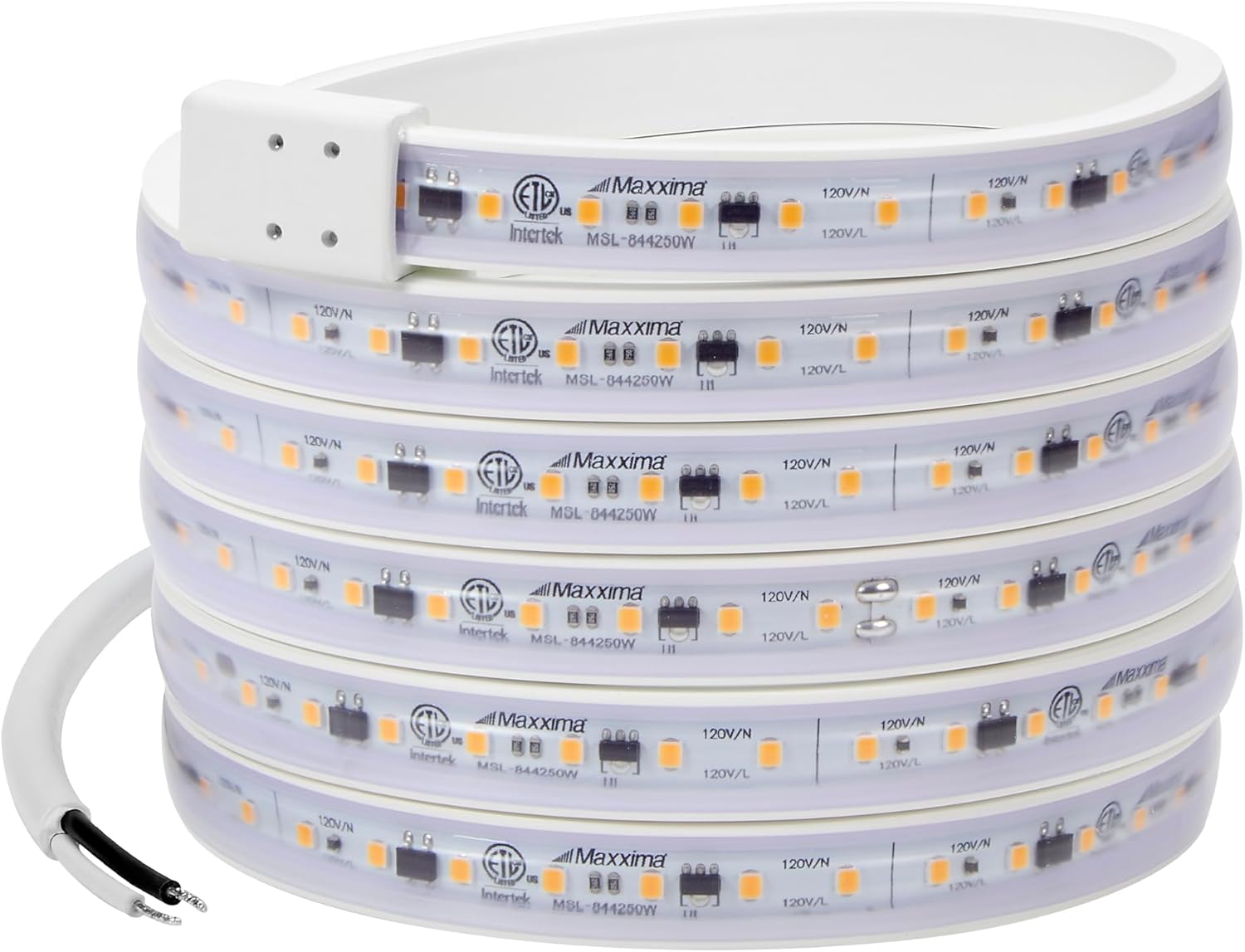 Maxxima 84 in. Hardwired LED Under Cabinet Strip Light, 3220 Lumens, 3000K Warm White, Kitchen and Living Room 120V White Cove Lighting, No Power Supply Needed