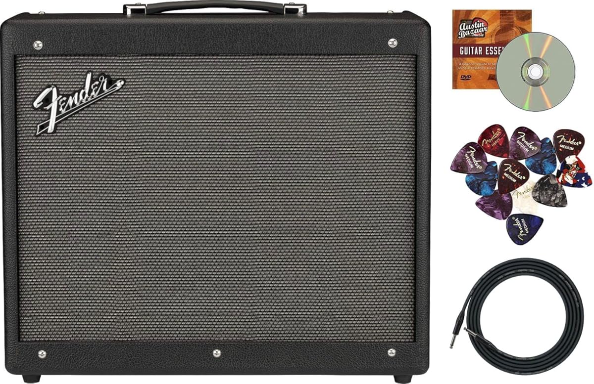 Fender Mustang GTX 100 1x12 100-Watts Guitar Combo Amplifier Bundle with Cable, Austin Bazaar Exclusive 12-Pack Picks, and Instructional DVD