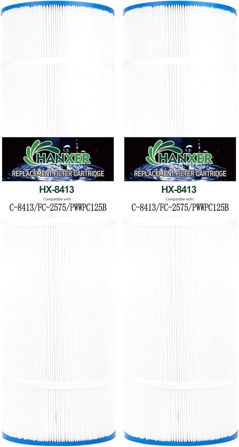 HANXER® Swimming Pool Filter Replaces for C-8413, Filbur FC-2575, PWWPC125B, Sta-Rite PXC-125, Posi-Clear PXC-150, Waterway Pro Clear 125, 81253, 125 Sq.Ft Filter Cartridge, 2 Pack