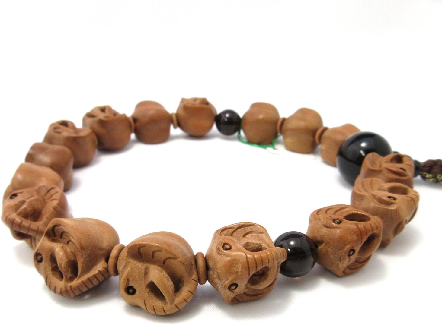 京都あさひ屋 Elephant Wood Carving with Smoky Quartz Japanese Juzu Buddhist Prayer Beads Handemade in Kyoto JUA35