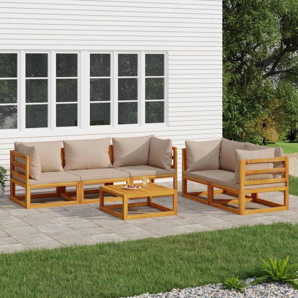 6 Piece Patio Lounge Set with Taupe Cushions Solid Wood,Elegant Outdoor Patio Lounge Set in Solid Acacia Wood for Comfort and Durability Patio Furniture, Outdoor Furniture Sets