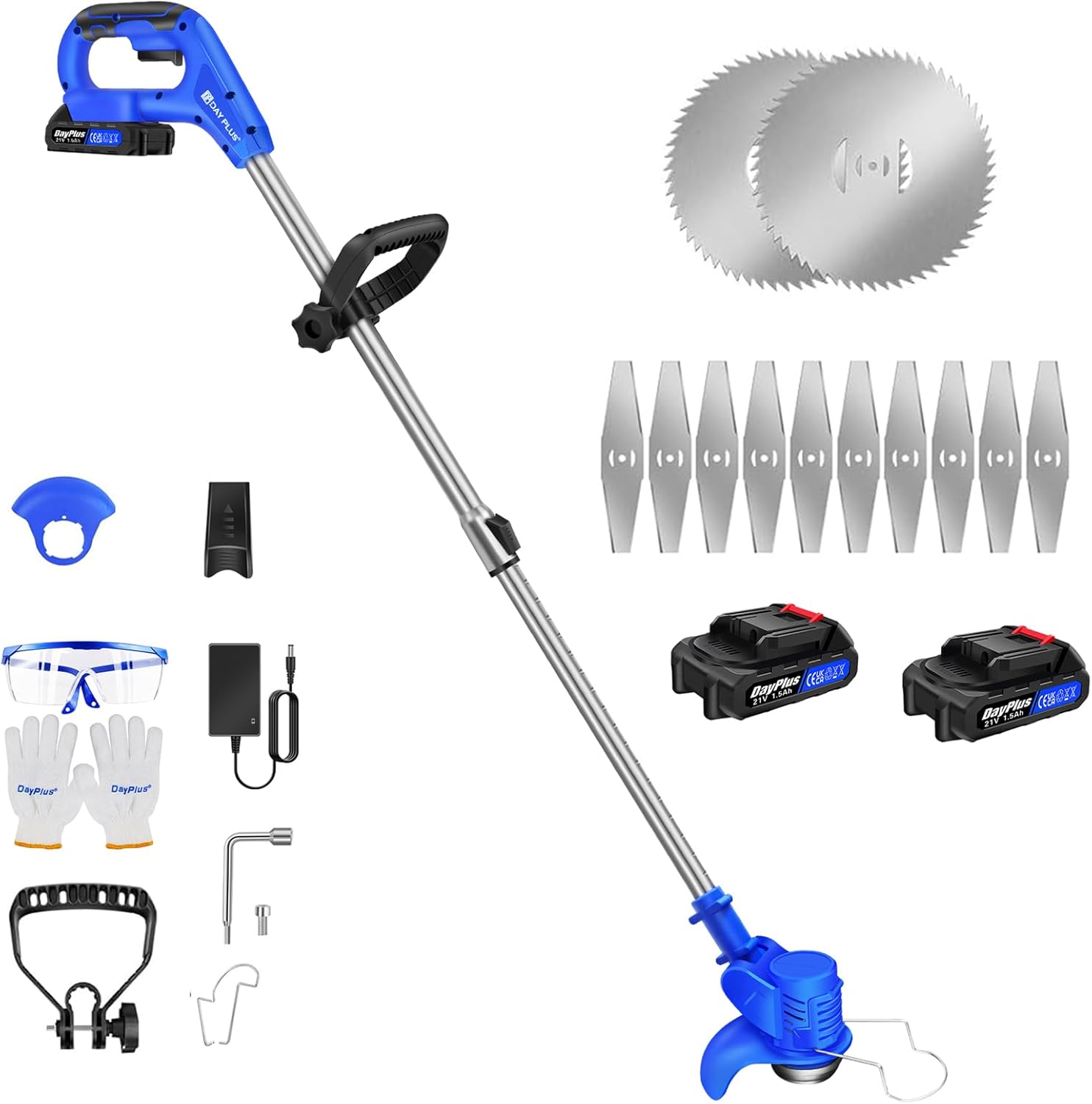 Cordless, 21V Teles Electric Grass, Adjustable Cutting Head, Lightweight Weed Hedge Trimmer Edge Trimmer for Lawn Garden Pruning with 2 x 1500 mAh Batteries and Charger,