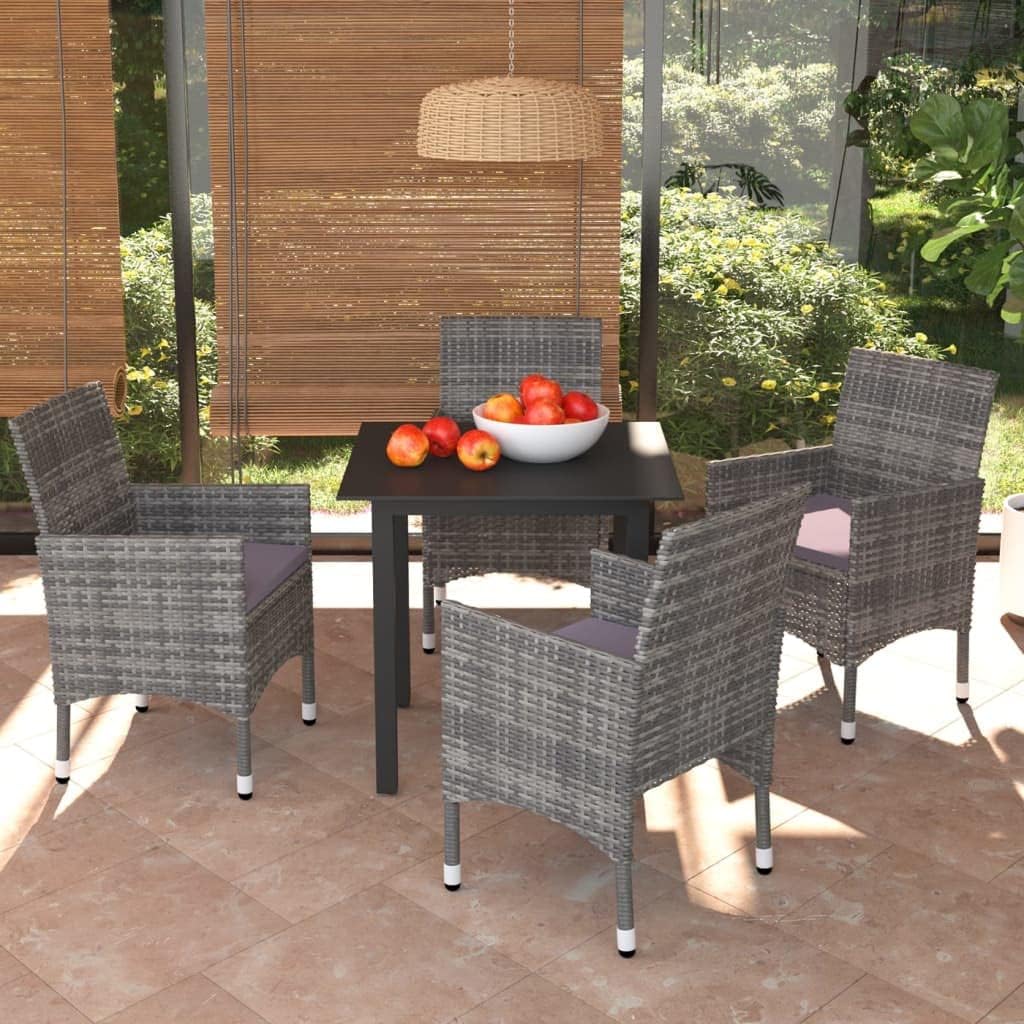 5 Piece Outdoor Dining Set, Grey PE Rattan Patio Furniture Set, Lightweight Rectangular Dining Table and Chairs for Balcony, Garden, 4 Person Seating
