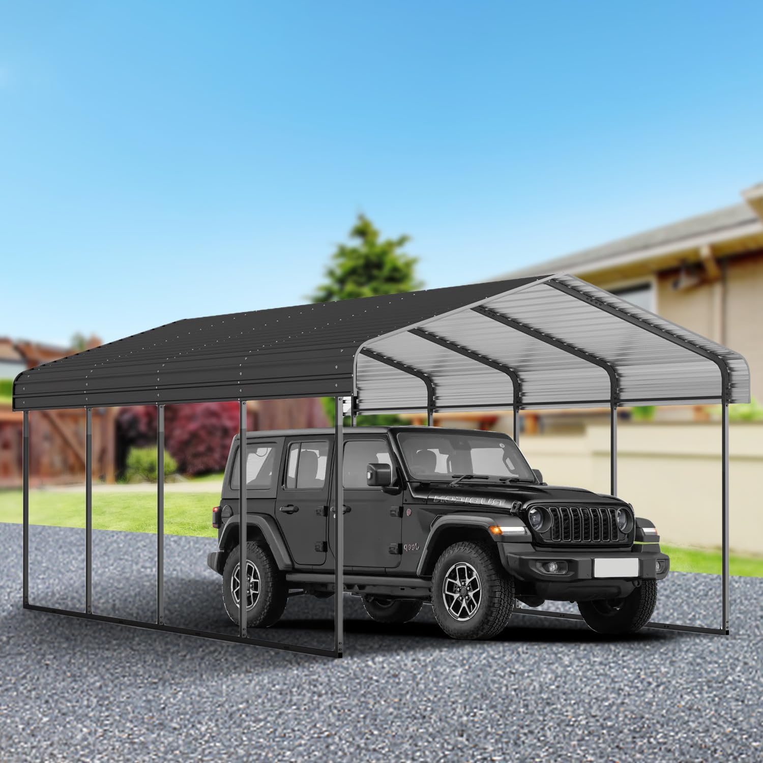 12x20 FT Heavy Duty Galvanized Steel Carport Canopy, Reinforced Frame & Roof Outdoor Shelter Carports Car Ports for Cars, Trucks, Boats - All-Weather Protection Garage Car Port Kit,12x20FT