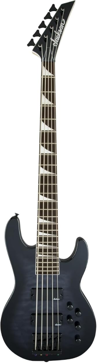 Jackson JS Series Concert Bass JS3VQ 5-String Electric Guitar (Right-Handed, Black Burst) Bundle with Polyester Protective Hardshell Gig Bag with Zipper Pocket (Black), and Steel Strings (3 Items)