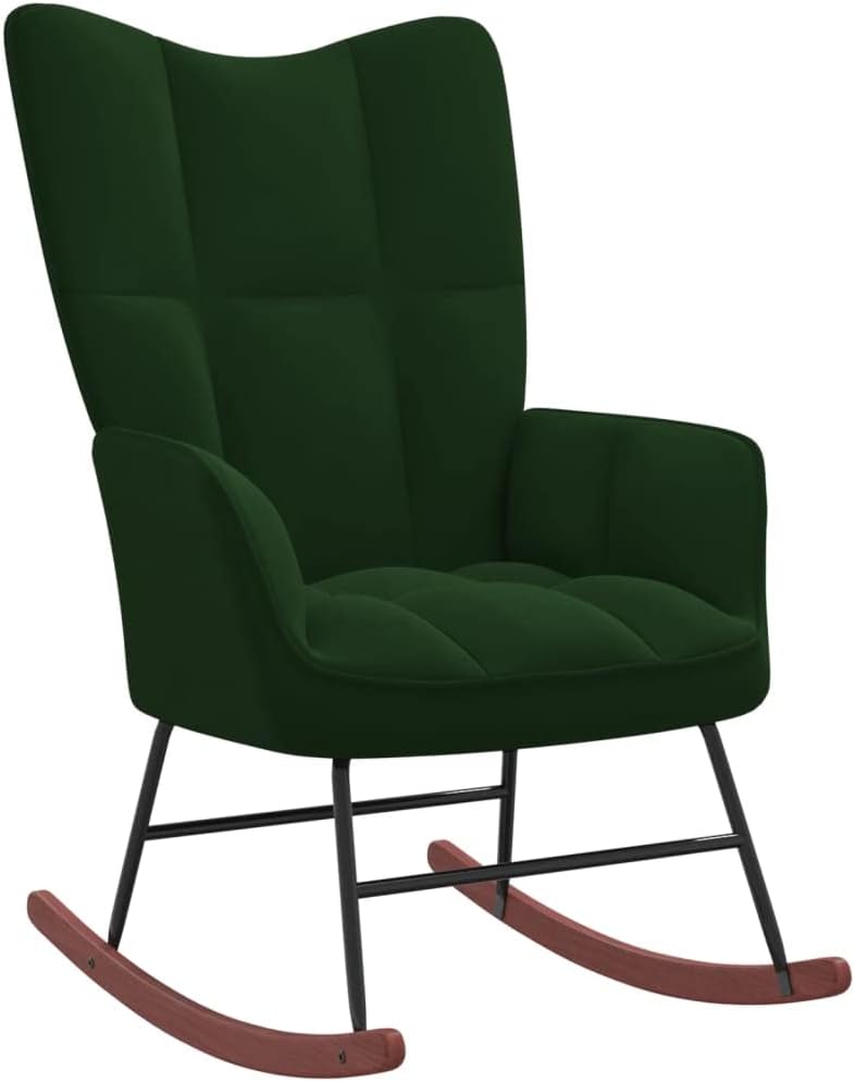 Rocking Chair Dark Green Velvet,Modern Velvet Rocking Chair with Padded Seat for Comfort and Stability Patio Furniture & Accessories, Chairs for Patio