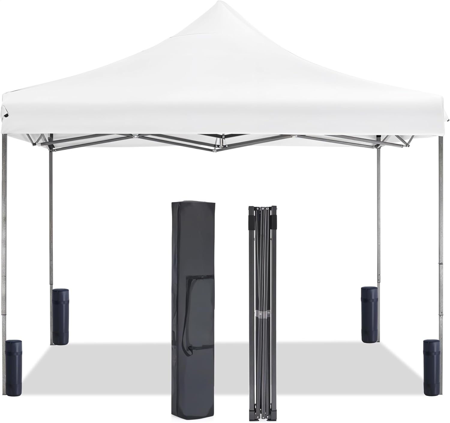 Simple Deluxe 10'x10' Pop Up Canopy Tent Outdoor Shade Instant Portable Easily Install Sun Shelter with Case, 4 Sand Bags for Camping, Parties, Picnics, White