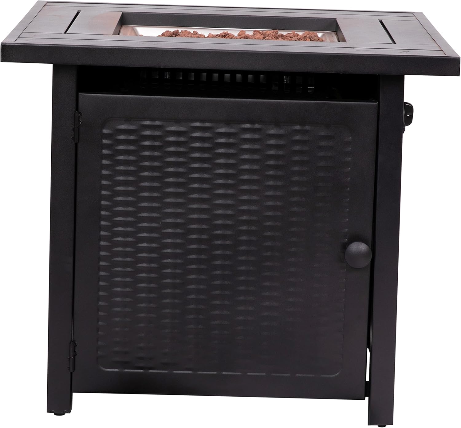 Taylor & Logan Marilyn 50,000 BTU Propane Gas Fire Pit Table with Stainless Steel Table Top, Lid, Lava Rocks, and Steel Wicker Detail Base, 28