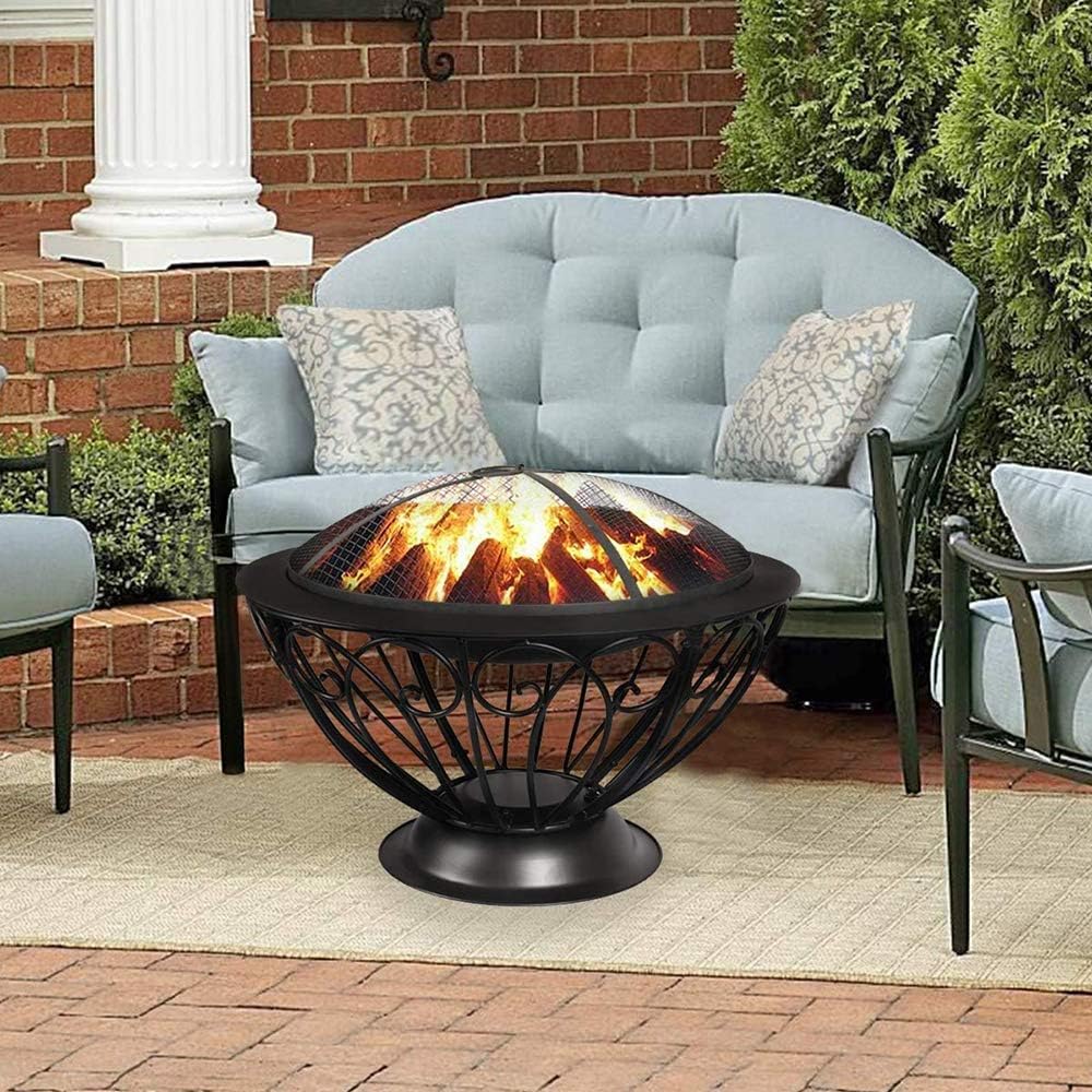 Fire Pit Portable Outdoor Fire Bowl, 20 Inch Wood Burning Fire Pits, with Spark Sn Poker Fire Pit