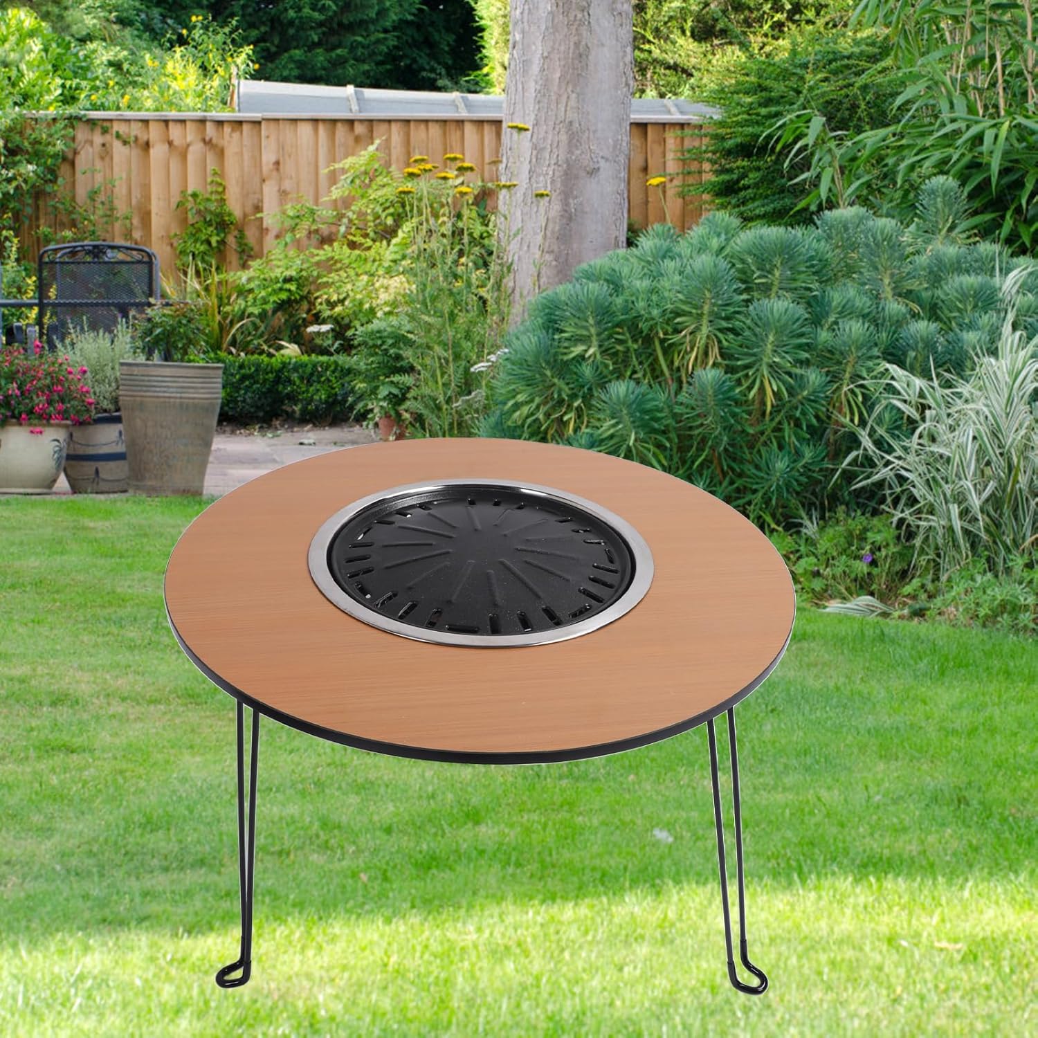 8Pcs Fire Pit Table Round Foldable Camping Table Ultralight Small Folding Camping Table Multifunctional Outdoor Collapsible Folding Picnic Table for BBQ Camping Hiking Fishing Patio