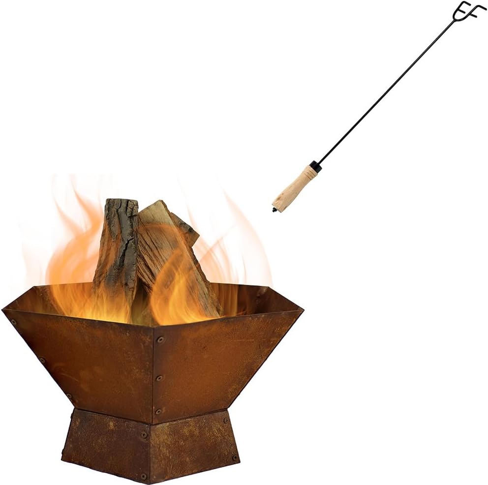 Sunnydaze Rustic Affinity 23-Inch Steel Raised Outdoor Fire Pit and 26-Inch Poker – Indoor or Outdoor Use