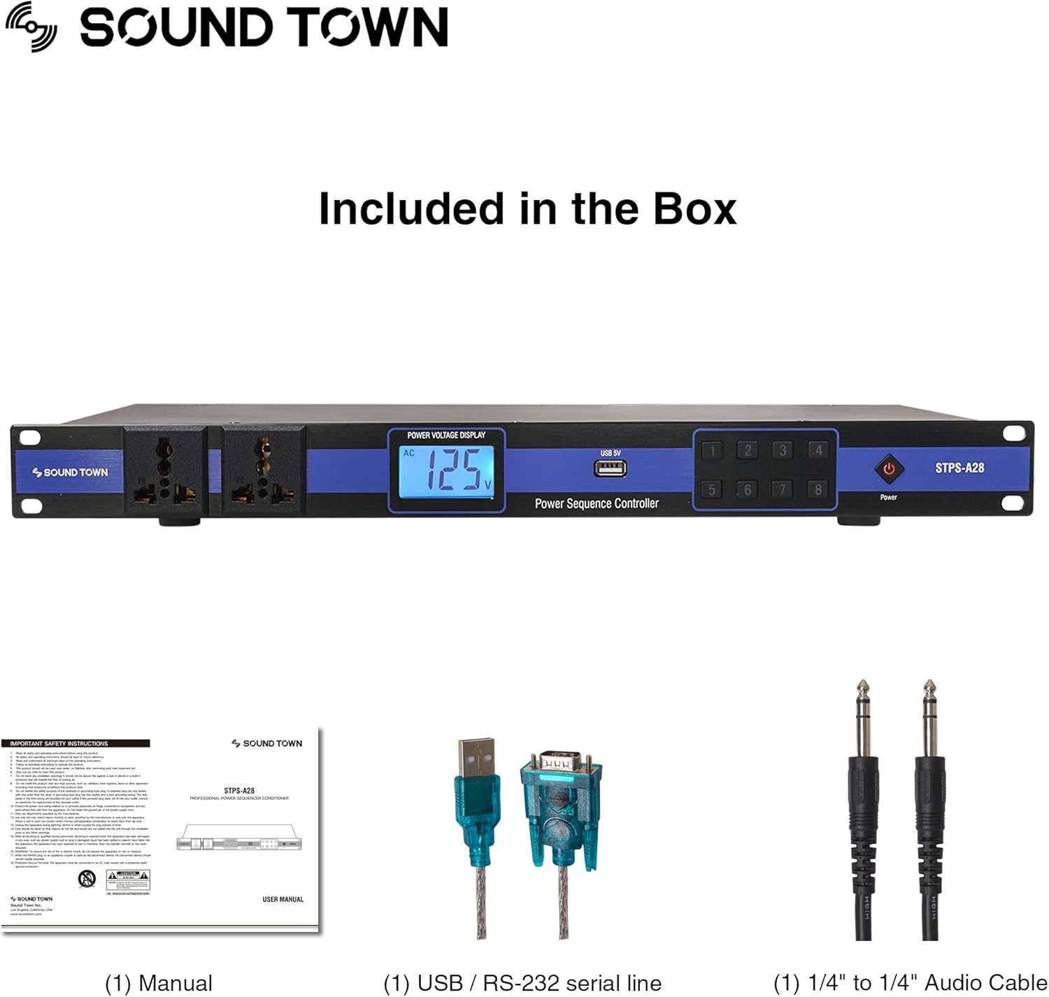 Sound Town Rack-Mountable AC Power Conditioner/Sequencer with 10 Outlets, Aluminum Panel, Protection, Voltage Display, for Stage, Studio, Home Theater (STPS-A28)