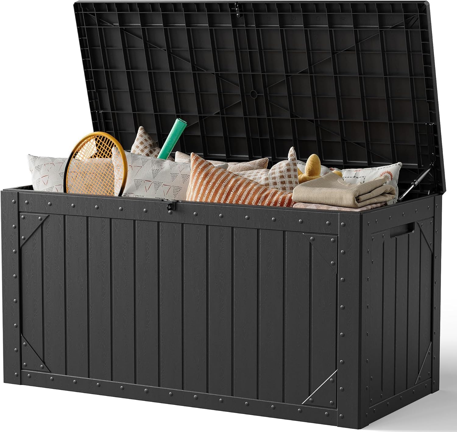 100 Gallon Outdoor Storage Box, Black Resin Deck Box with 880 lbs Weight Capacity, Waterproof Patio Storage Bench, 48x21.5x24.5 Inches