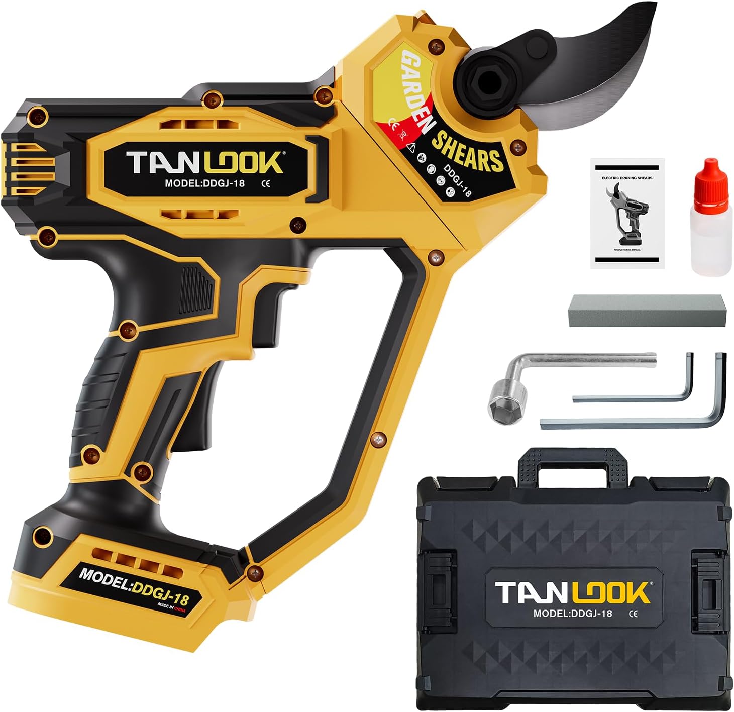 Brushless Electric Pruning Shears Compatible with DeWalt 20V Battery, Cordless Power Pruner with LCD Display & Whetstone,Brushless Motor Pruning Shears for Garden Tree Pruner Branch no Battery(Yellow)