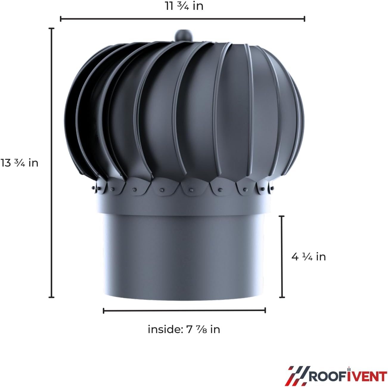 ROOFIVENT IVENT Turbo 8 inch ROOF Round Wind Turbine Exhaust Cowl/Graphite/UV Stable Polypropylene/High Performance Durable Turbine with Built in Spirit Level