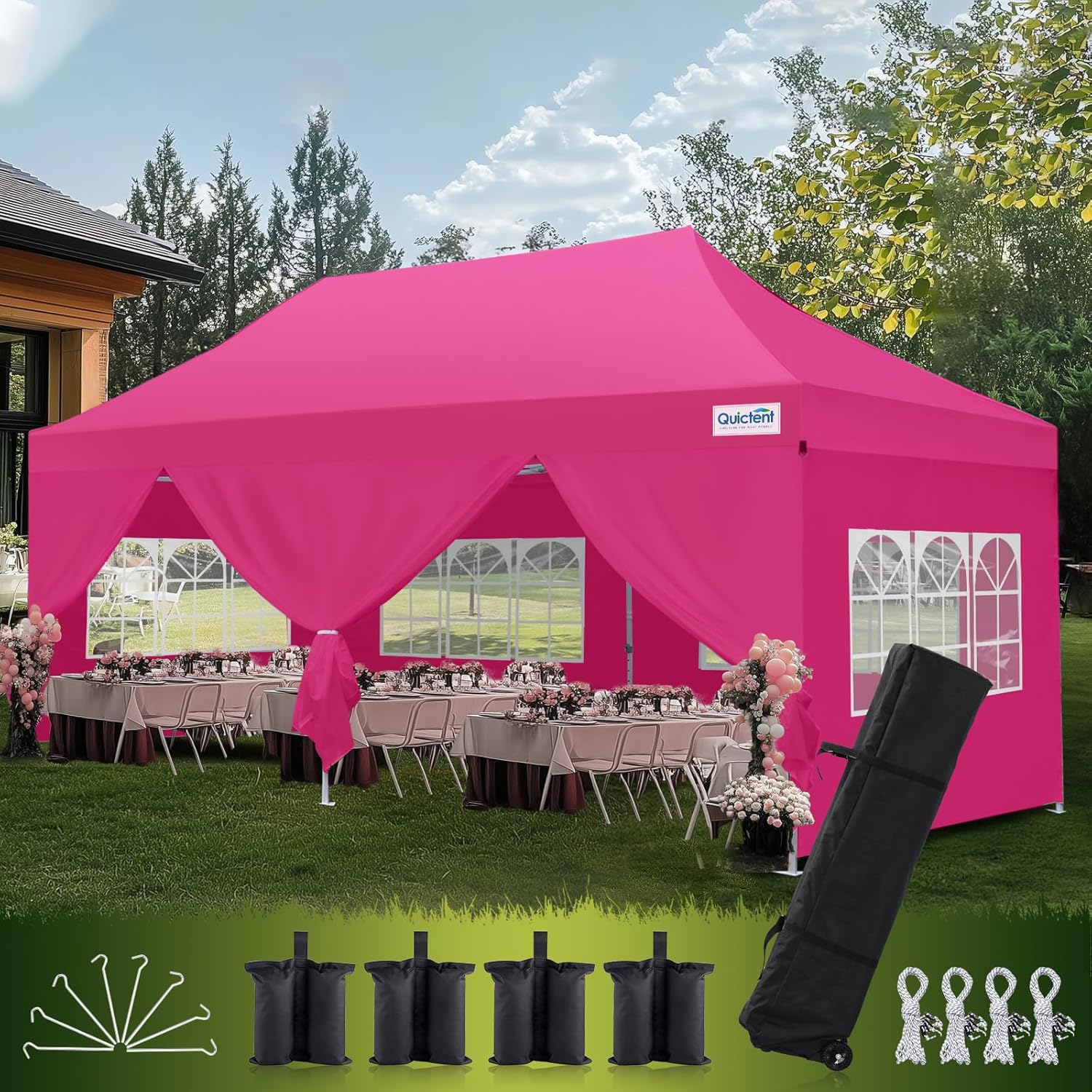 Quictent 10x20 Heavy Duty Pop Up Canopy Tent with Sidewalls, Hexagonal Legs- Commercial Instant Shelter with 3-Year Frame Warranty, 800D Waterproof Oxford Fabric for Weddings, Events, Outdoor Markets