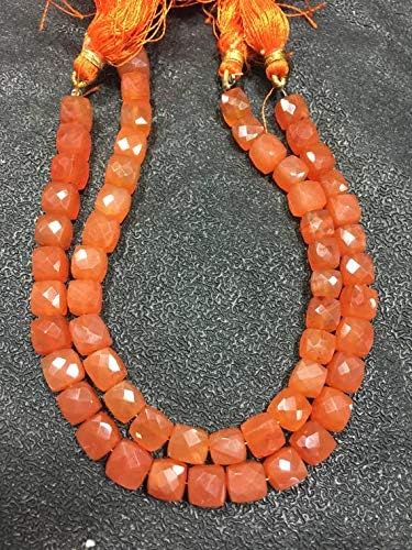 carnelian box faceted, carnelian cube faceted beads, 8.5 inches line 7mm
