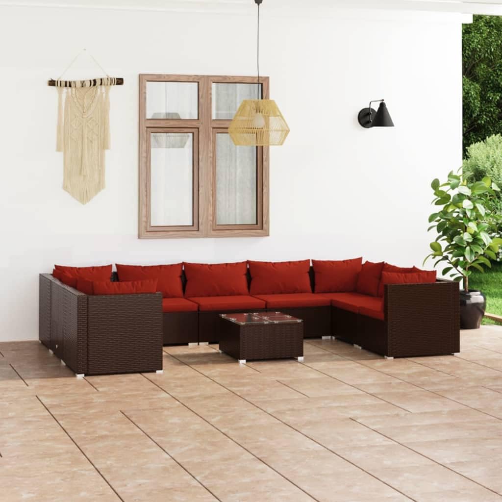 10 Piece Patio Lounge Set with Cushions Poly Rattan Brown,Modular Outdoor Lounge Set with WaterResistant Cushions for Patio and Garden Patio Furniture Sets, Outdoor Furniture Sets