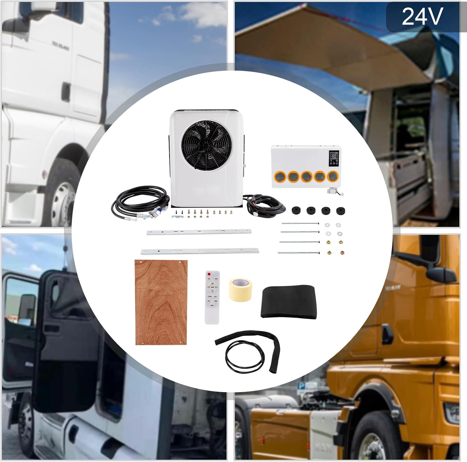 Universal Electric Air Conditioners, 950W 24V Truck Cab Air A/C Conditioner with Remote Control Mini Split AC System For Cab Within 6 ㎡ 1000-3000rpm adjustable Speed (24V)