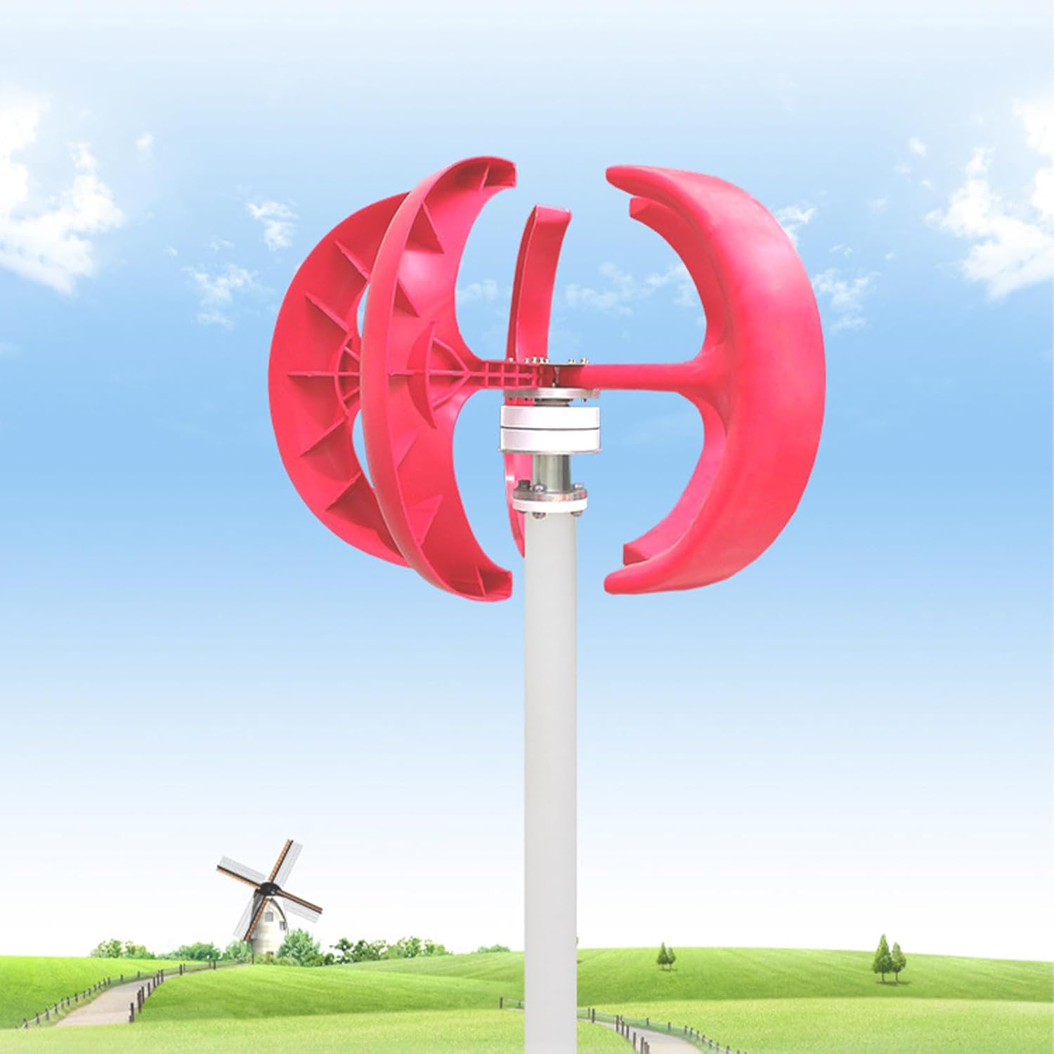 5 Blades Minitype Lantern Wind Turbine Generator, Vertical Wind Turbine Kit, Wind Turbine Generator with Controller, for Home Outdoor Streetlight Highways Boats,300w12v