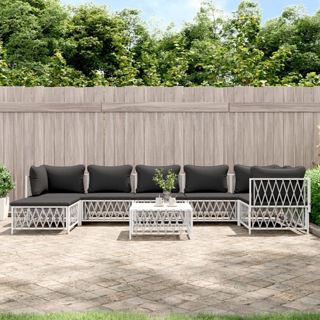 8 Piece Patio Lounge Set with Cushions White Steel,Sturdy Outdoor Patio Lounge Set with Comfortable Cushions and Modular Design Furniture Sets for Patio, Lawn & Garden