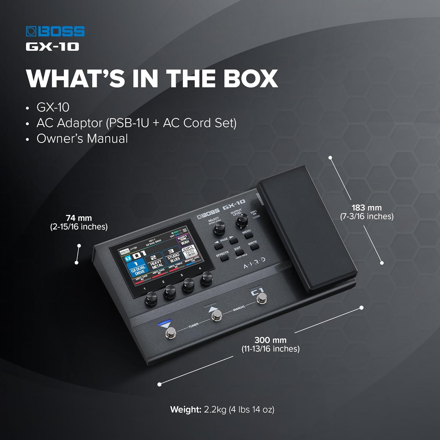 BOSS GX-10 | Compact Guitar & Bass Effects Processor | GX-100 Sound Engine | Colour Touch Display | 32 Amp Types & 170 BOSS Effects | Multi-mode Footswitches & Expression Pedal | AIRD Technology