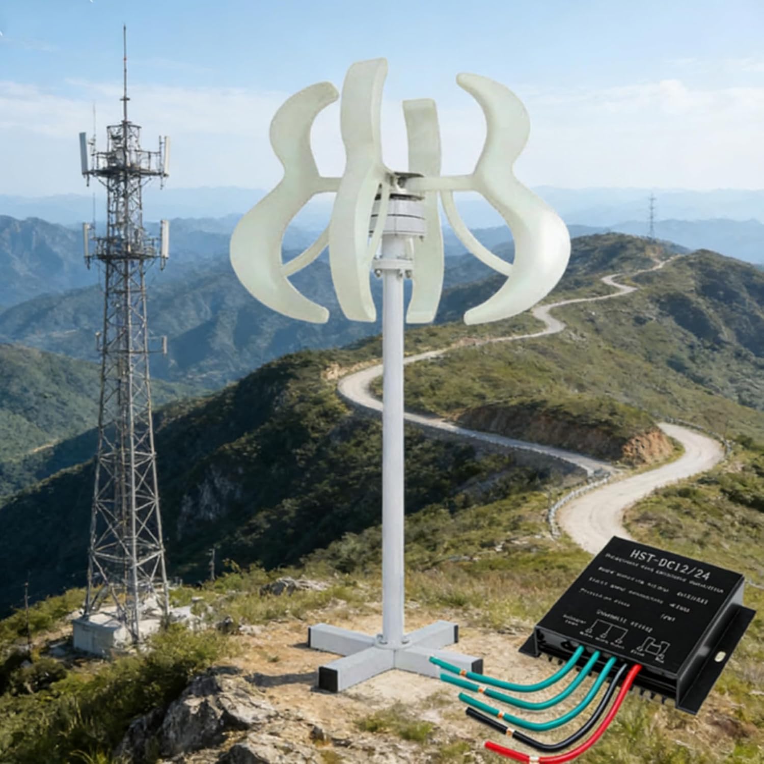 48v, 6000W Vertical Axis Wind Turbines Generator Lantern, 12V 24V 48V 220V Motor Kit Windmill Energy Charge Turbines, for Home Camping(with Inverter)