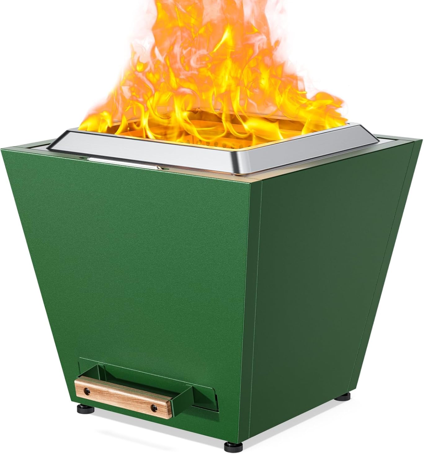 Cyberpit One 20 Inches Smokeless Fire Pit with Pull-Out Ash Pan, Portable Outdoor Fire Pit for Backyard, Patio & Camping, Stainless Steel, Green (1 Door) (1 Doors)